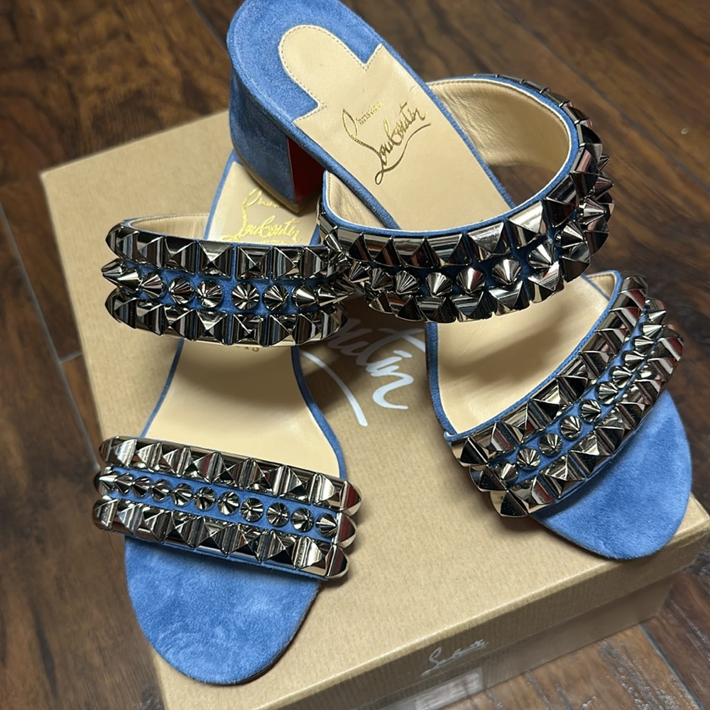 Christian Louboutin Tina Goes Mad 55 Veau Velours stud sandals size 36.5 blue
